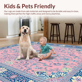 Ultra Soft Area Rug, Non Slip, Stain Resistant, Washable Area Rugs for Living Room, Bedroom, Artistic Retro Floral Composition(Pink)