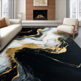 Ultra Soft Area Rug, Non Slip, Stain Resistant, Washable Area Rugs for Living Room, Bedroom, Minimalist Luxe Marble Effect(Black)