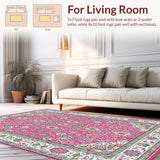 Ultra Soft Area Rug, Non Slip, Stain Resistant, Washable Area Rugs for Living Room, Bedroom, Soft Colorful Medallion Theme(Pink)