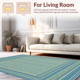 Ultra Soft Area Rug, Non Slip, Stain Resistant, Washable Area Rugs for Living Room, Bedroom, Country Wynona Rectangle with Blue and Beige Tones(Blue)