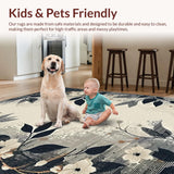 Ultra Soft Area Rug, Non Slip, Stain Resistant, Washable Area Rugs for Living Room, Bedroom, Chic Black Floral Motif(Gray)