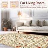Ultra Soft Area Rug, Non Slip, Stain Resistant, Washable Area Rugs for Living Room, Bedroom, Non Slip Kitchen Floor Mat Floral Area with Absorbent Features(Beige)