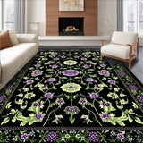 Ultra Soft Area Rug, Non Slip, Stain Resistant, Washable Area Rugs for Living Room, Bedroom, Charming Black Floral Elegance(Black)