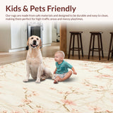 Ultra Soft Area Rug, Non Slip, Stain Resistant, Washable Area Rugs for Living Room, Bedroom, Elegant Floral Low Pile Area Boho Chic(Beige)
