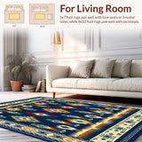 Ultra Soft Area Rug, Non Slip, Stain Resistant, Washable Area Rugs for Living Room, Bedroom, Southwestern Style Navy Geometric Area(Blue)