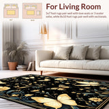 Ultra Soft Area Rug, Non Slip, Stain Resistant, Washable Area Rugs for Living Room, Bedroom, Whimsical Floral Bug Motif(Gold)