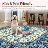 Ultra Soft Area Rug, Non Slip, Stain Resistant, Washable Area Rugs for Living Room, Bedroom, Chateau Collection Sapphire Crest Area Dark Blue Beige(Blue)