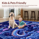 Ultra Soft Area Rug, Non Slip, Stain Resistant, Washable Area Rugs for Living Room, Bedroom, Whimsical Dragon Fantasy Motif(Blue)