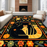 Ultra Soft Area Rug, Non Slip, Stain Resistant, Washable Area Rugs for Living Room, Bedroom, Whimsical Summer Flower Pattern(Black)