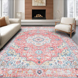 Ultra Soft Area Rug, Non Slip, Stain Resistant, Washable Area Rugs for Living Room, Bedroom, Transitional Soft Toned Artwork(Pink)