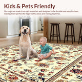Ultra Soft Area Rug, Non Slip, Stain Resistant, Washable Area Rugs for Living Room, Bedroom, Timeless Floral Medallion in Earthy Beige Shades(Ivory)