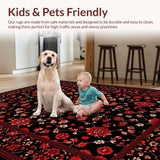 Ultra Soft Area Rug, Non Slip, Stain Resistant, Washable Area Rugs for Living Room, Bedroom, Lush Traditional Black and Burgundy(Black)