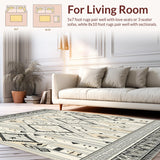 Ultra Soft Area Rug, Non Slip, Stain Resistant, Washable Area Rugs for Living Room, Bedroom, Black and Beige With Interlocking Tribal Lines(Beige)