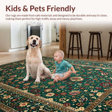 Ultra Soft Area Rug, Non Slip, Stain Resistant, Washable Area Rugs for Living Room, Bedroom, Timeless Rustic Floral Elements(Green)