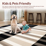 Ultra Soft Area Rug, Non Slip, Stain Resistant, Washable Area Rugs for Living Room, Bedroom, Modern Striped Area with Bold Beige and Black Contrasts(Beige)