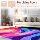 Ultra Soft Area Rug, Non Slip, Stain Resistant, Washable Area Rugs for Living Room, Bedroom, Playful Rainbow Swirl Aesthetic(Orange)