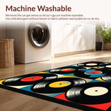 Ultra Soft Area Rug, Non Slip, Stain Resistant, Washable Area Rugs for Living Room, Bedroom, Retro Artistic Vinyl Record Design(Black)