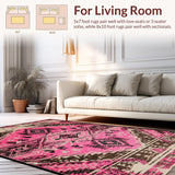 Ultra Soft Area Rug, Non Slip, Stain Resistant, Washable Area Rugs for Living Room, Bedroom, Tribal Distressed Pink Living Room Stain-Resistant Rug(Pink)