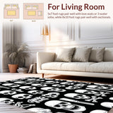 Ultra Soft Area Rug, Non Slip, Stain Resistant, Washable Area Rugs for Living Room, Bedroom, Lighthearted Vintage Skeleton Imagery(Black)