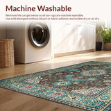 Ultra Soft Area Rug, Non Slip, Stain Resistant, Washable Area Rugs for Living Room, Bedroom, Eclectic Earthy Floral Motif(Brown)