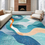 Ultra Soft Area Rug, Non Slip, Stain Resistant, Washable Area Rugs for Living Room, Bedroom, Turtle Themed Swimmer Surfboard Accent Rug With Abstract Ocean Swirl Design(Blue)