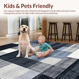 Ultra Soft Area Rug, Non Slip, Stain Resistant, Washable Area Rugs for Living Room, Bedroom, Contemporary Abstract Grey Tones(Blue)