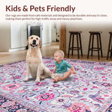 Ultra Soft Area Rug, Non Slip, Stain Resistant, Washable Area Rugs for Living Room, Bedroom, Boho Floral Burst in Soft Lilac(Pink)