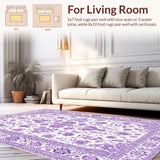 Ultra Soft Area Rug, Non Slip, Stain Resistant, Washable Area Rugs for Living Room, Bedroom, Chic Vintage Purple Blossom Design(Purple)