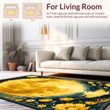Ultra Soft Area Rug, Non Slip, Stain Resistant, Washable Area Rugs for Living Room, Bedroom, Trendy Psychedelic Nature Theme(Gold)