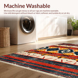 Ultra Soft Area Rug, Non Slip, Stain Resistant, Washable Area Rugs for Living Room, Bedroom, Black Aztec Tribal Living Room Washable Carpet(Red)