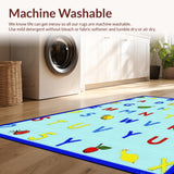 Ultra Soft Area Rug, Non Slip, Stain Resistant, Washable Area Rugs for Living Room, Bedroom, Bright Animal-Themed Alphabet Style(Blue)
