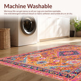 Ultra Soft Area Rug, Non Slip, Stain Resistant, Washable Area Rugs for Living Room, Bedroom, Stylish Symmetrical Floral Arrangement(Orange)