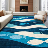 Ultra Soft Area Rug, Non Slip, Stain Resistant, Washable Area Rugs for Living Room, Bedroom, Ocean Depths Bright Blue Beige Fish Theme(Blue)