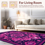 Ultra Soft Area Rug, Non Slip, Stain Resistant, Washable Area Rugs for Living Room, Bedroom, Rustic Mandala Art Design(Pink)