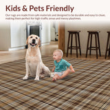 Ultra Soft Area Rug, Non Slip, Stain Resistant, Washable Area Rugs for Living Room, Bedroom, Chic Contemporary Plaid Aesthetic(Brown)