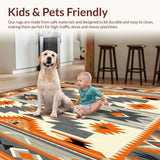 Ultra Soft Area Rug, Non Slip, Stain Resistant, Washable Area Rugs for Living Room, Bedroom, Native American Inspired Area Multicolor Aztec Design(Orange)