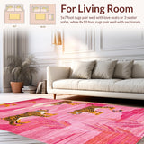 Ultra Soft Area Rug, Non Slip, Stain Resistant, Washable Area Rugs for Living Room, Bedroom, Contemporary Wildlife Illustrative Design(Pink)