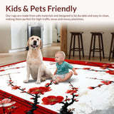 Ultra Soft Area Rug, Non Slip, Stain Resistant, Washable Area Rugs for Living Room, Bedroom, Rustic Multi-Color Botanical Print(Red)