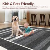 Ultra Soft Area Rug, Non Slip, Stain Resistant, Washable Area Rugs for Living Room, Bedroom, Chic Dual-Color Banded Floor Accent With Versatile Graphic Linear Motif(Gray)