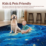 Ultra Soft Area Rug, Non Slip, Stain Resistant, Washable Area Rugs for Living Room, Bedroom, Dynamic Galactic Swirl Design(Blue)