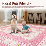 Ultra Soft Area Rug, Non Slip, Stain Resistant, Washable Area Rugs for Living Room, Bedroom, Whimsical Floral Coquette Pattern(White)