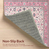 Ultra Soft Area Rug, Non Slip, Stain Resistant, Washable Area Rugs for Living Room, Bedroom, Stylish Gray Floral Symmetrical Elements(Pink)