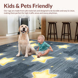 Ultra Soft Area Rug, Non Slip, Stain Resistant, Washable Area Rugs for Living Room, Bedroom, Celestial Nighttime Star Motif(Gray)