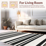 Ultra Soft Area Rug, Non Slip, Stain Resistant, Washable Area Rugs for Living Room, Bedroom, Sophisticated Dual Color Reversible Mat With Horizontal Line Design(Black)