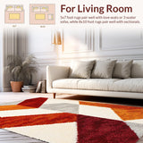 Ultra Soft Area Rug, Non Slip, Stain Resistant, Washable Area Rugs for Living Room, Bedroom, Rust Ivory Geometric Living Room Shag Rug(Orange)