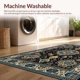 Ultra Soft Area Rug, Non Slip, Stain Resistant, Washable Area Rugs for Living Room, Bedroom, Luxe Minimalist Lace Effect(Blue)
