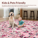 Ultra Soft Area Rug, Non Slip, Stain Resistant, Washable Area Rugs for Living Room, Bedroom, Charming Pastel Floral Elegance(Pink)
