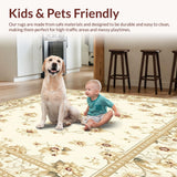 Ultra Soft Area Rug, Non Slip, Stain Resistant, Washable Area Rugs for Living Room, Bedroom, Refined Cream and Beige with Traditional Oriental Floral Design(Beige)