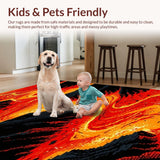 Ultra Soft Area Rug, Non Slip, Stain Resistant, Washable Area Rugs for Living Room, Bedroom, Energetic Volcano Inspired Motif(Red)