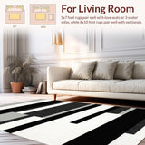 Ultra Soft Area Rug, Non Slip, Stain Resistant, Washable Area Rugs for Living Room, Bedroom, Chic Monochrome Striped Rug for Trendy Home Aesthetic(Black)